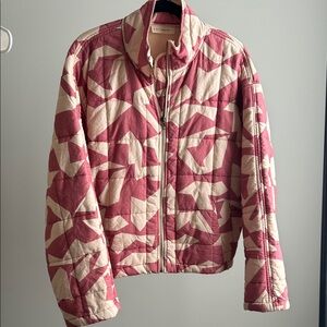 Geometric Red and Cream Quilted Jacket